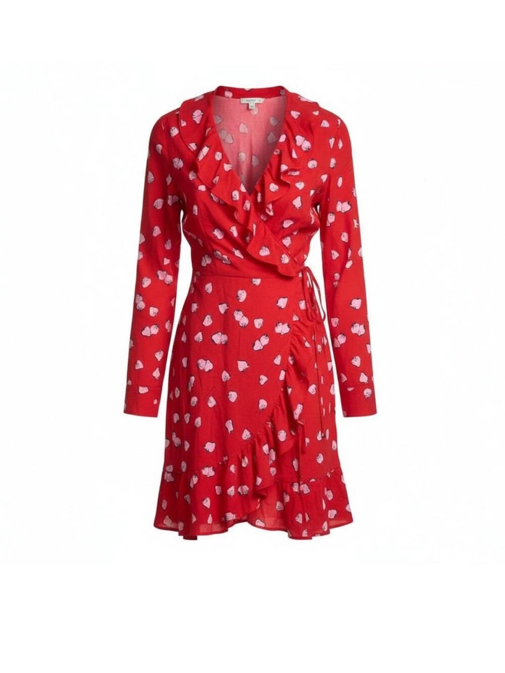 Miu Miu Red Wrap Dress with Pink Strawberry Print